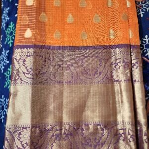 Brand new designer checks saree with stitched boat neck blouse